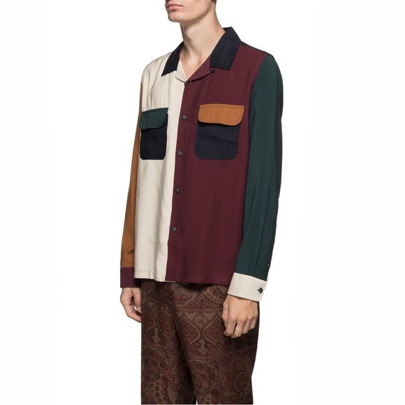 STUSSY MENS COLOR BLOCK RAYON SHIRT - Picture 3 of 5